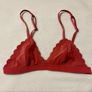 Unlined deep red / pink bralette with scalloping
